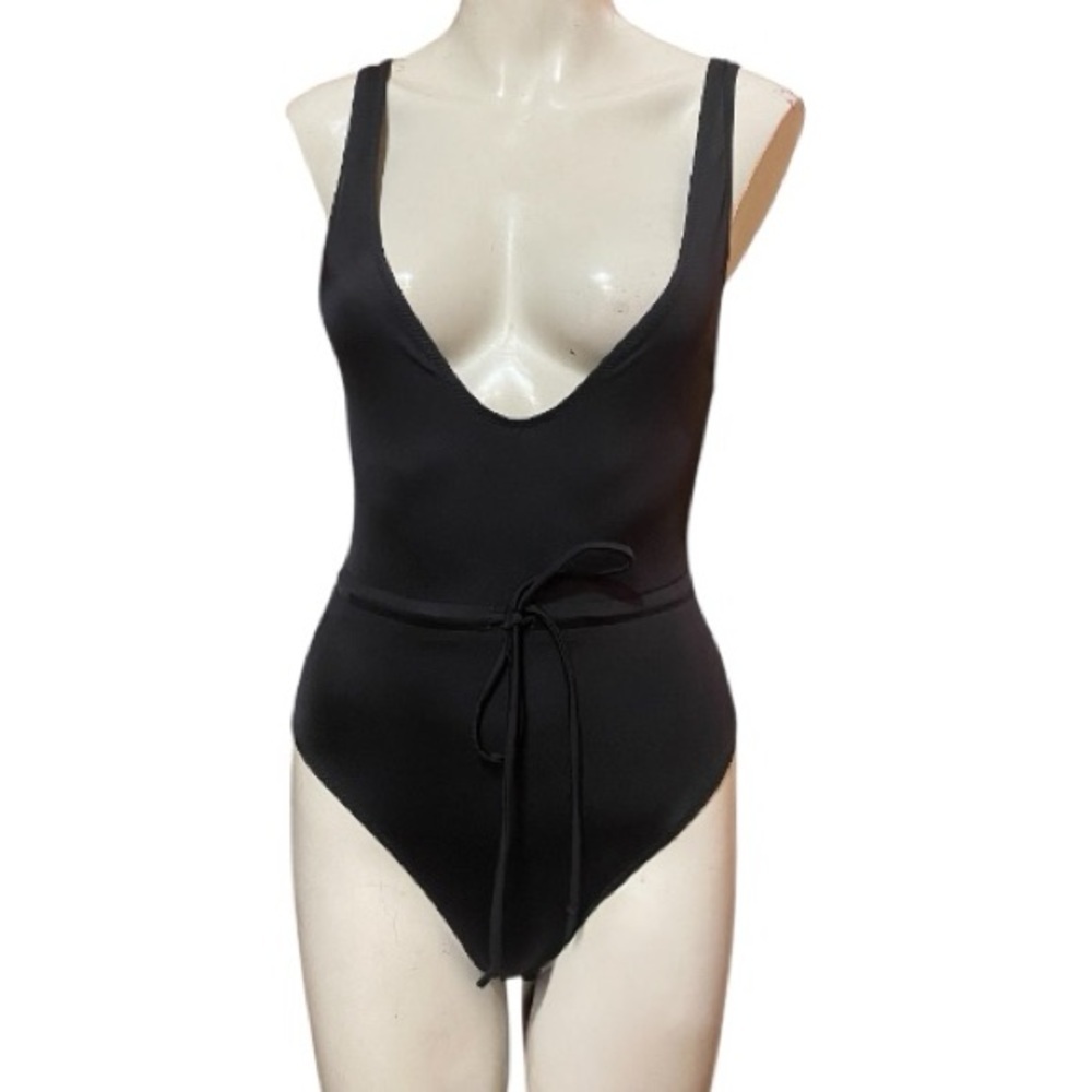 SOLID & STRIPED The Michelle Tie Elegant Black Swimwear Size S